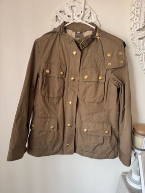 Burberry Olive Taupe Brown Utility Field Jacket with Gold-Tone Hardware